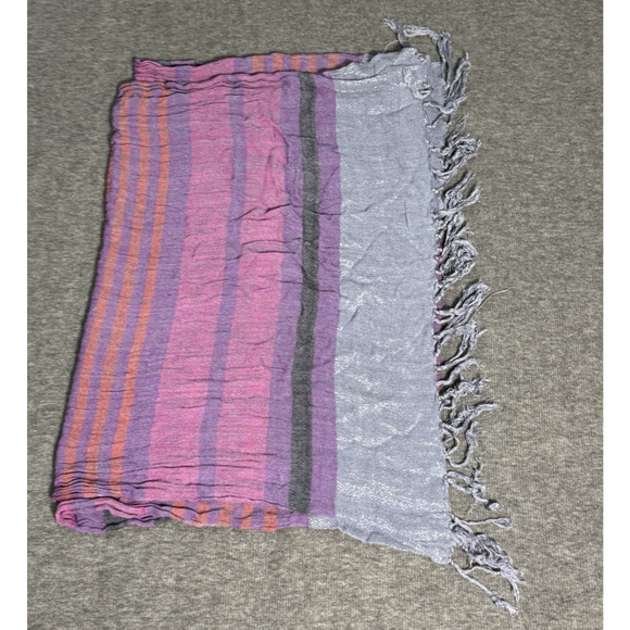 Michael Stars Purple Striped Fringed Scarf - 22" x 60" - Picture 1 of 6